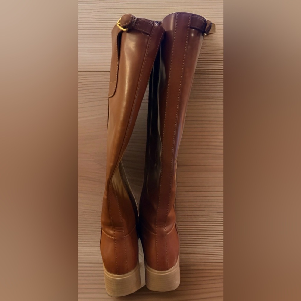 Aerosoles Tall Riding Boots Cognac Brown Sz 7.5 Wide, Block Heel, Side Zip, NWOT - Picture 5 of 7